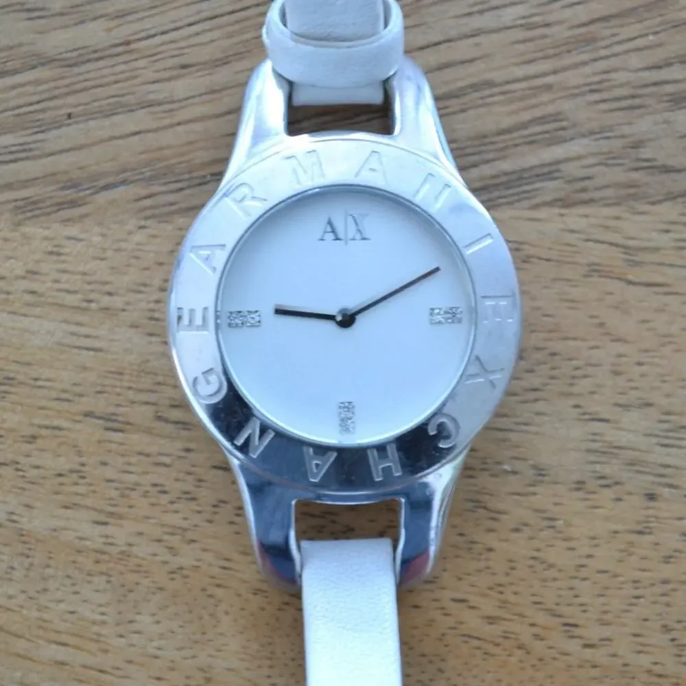 Armani Exchange Bangle Ladies Silver Tone White Band Watch AX4124